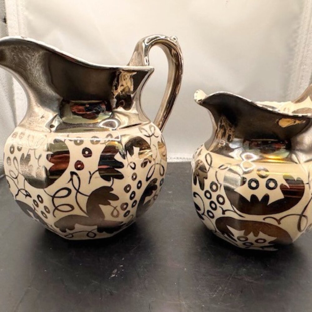 Vintage Wedgewood Eturia And Barlastrom  Silver luster 2 Pitchers 5" and 4" tall